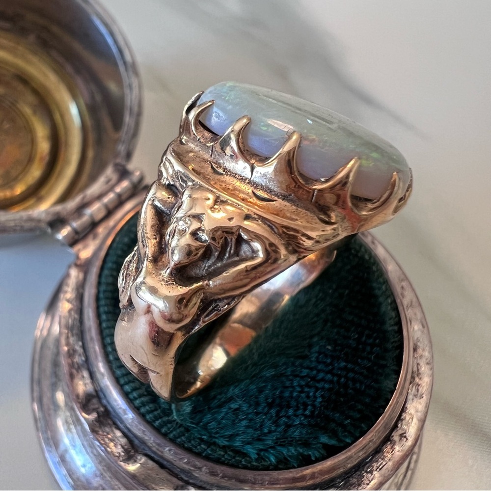 RARE 1970s Solid Gold 10K Men's/Women's Figural Authentic Australian Opal Ring - Picture 3 of 16